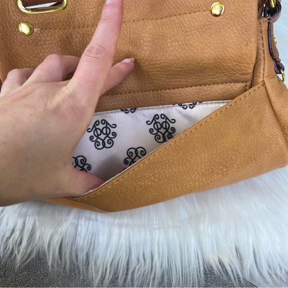 Jessica Simpson Tan and Brown Cross Body Buckle Faux Leather Purse - Picture 3 of 5